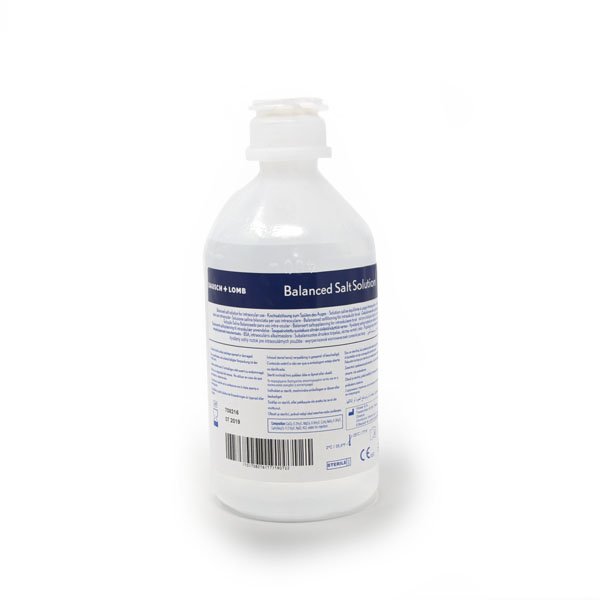 Soluciones. Salina balanceada normal para irrigación oftálmica. Envase con 500 ml.