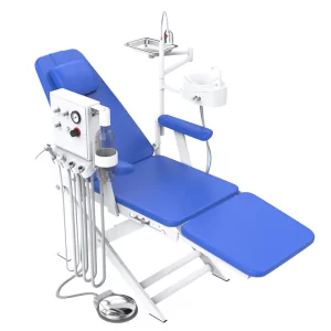 Estomatológica portátil unidad. Sillón odontológico multiposiciones y de altura variable forro lavable. Con lámpara no fija. Con charola esterilizable.