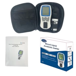Analizadores. Biosensor para medir en sangre: glucosa (en un rango de 20 A 600 mg/dl y en un tiempo aproximado de 12 segundos) colesterol (en un rango de 150 A 300 mg/dl y en un tiempo aproximado de 3 minutos); y triglicéridos (en un rango de 70 a 600 mg/dl en un tiempo aproximado de 3 minutos); con memorias. Tiras reactivas. Lancetas. Accesorios: dispositivo de punción.