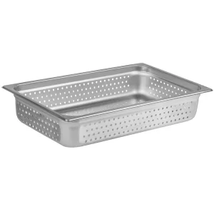 Contenedor de aluminio con charolas perforadas.