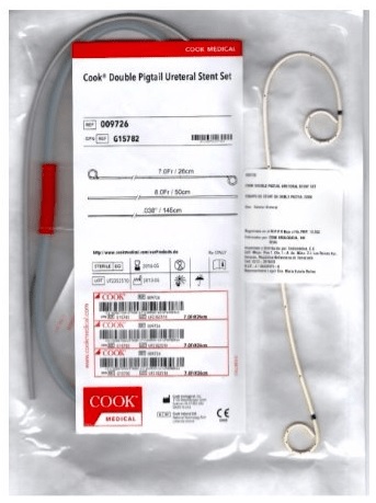 Catéteres. Ureteral con guía de alambre. Tipo: pigtail. Longitud:70 cm. Calibre: 5 Fr. Pieza.