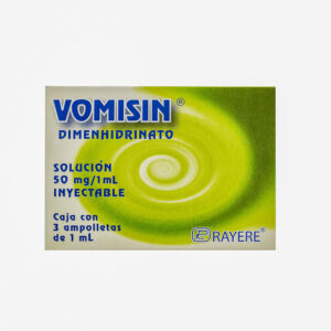 Dimenhidrinato. Solución inyectable. Cada ml contiene: Dimenhidrinato 50 mg Envase con una ampolleta con 1 ml.