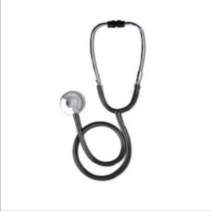 Estetoscopio de cápsula sencilla. Auxiliar para medir la tensión arterial periférica y realizar auscultaciones en general no invasivo. Consta de los siguientes elementos: cápsula sencilla con arco y auriculares de acero inoxidable o bronce cromados ergonómico diseñado para ajustarse al oído del usuario olivas flexibles fabricadas de silicón o goma con rosca metálica lavables con tubo flexible de PVC largo de 45 a 56 cm cápsula para auscultación fabricada de acero inoxidable o bronce cromado con conector cónico para adaptarse al tubo de 4.5 a 5 cm de diámetro anillo con rosca membrana o diafragma fabricada de material de plástico y fibra de nylon para frecuencia de 100 a 500 Hz.