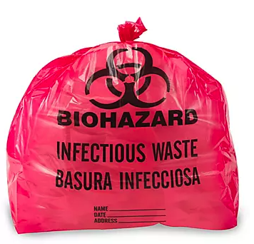 BOLSAS. De polietileno color rojo traslúcido, impermeable, marcada con la leyenda: “Residuos Peligrosos Biológico-Infecciosos” y con el símbolo universal de: Riesgo Biológico. Calibre mínimo 200. Debe contar con certificado analítico cuyas especificaciones técnicas deben cumplir con la NOM-087-SEMARNAT-SSA1 vigente. Tamaño de: 30 x 70 cm. Pieza.