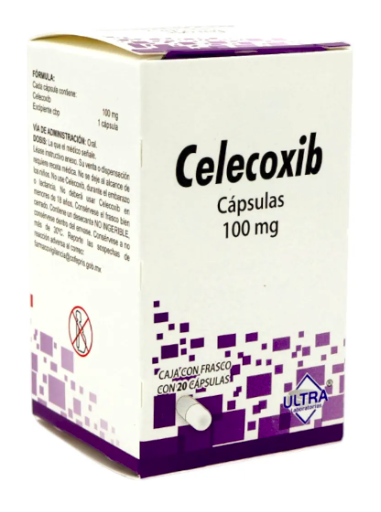 Celecoxib. Cápsula. Cada cápsula contiene: Celecoxib 100 mg Envase con 20 Cápsulas.