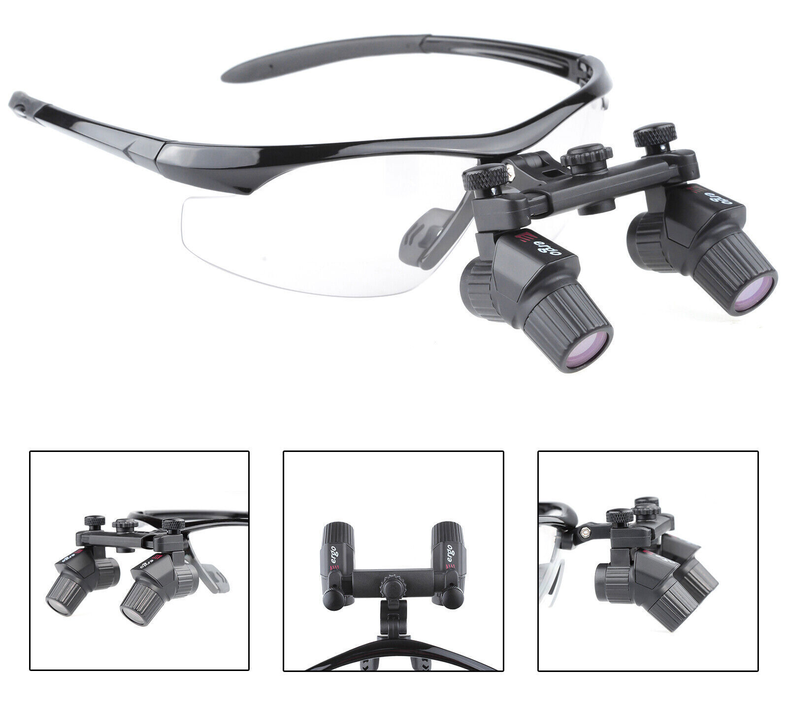 Cirugía Maxilofacial. Anteojos para operaciones (telelupa). Montura de gafas con ajuste de la distancia entre oculares. Con portaópticas. Cinta de sujeción. Con aumentos 2x distancia de trabajo 400 mm campo de visión entre 95 y 130 mm articulación giratoria para la sujeción de la óptica.