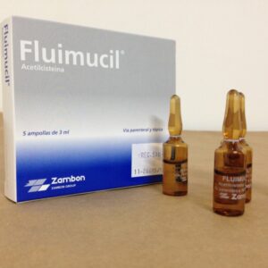 Acetilcisteína. Solución al 20% Cada ampolleta contiene: Acetilcisteína 400 mg Envase con 5 ampolletas con 2 ml (200 mg/ml).