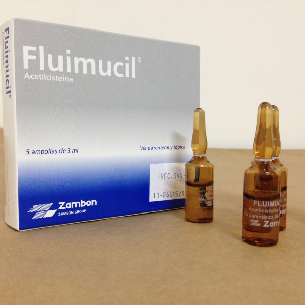 Acetilcisteína. Solución al 20% Cada ampolleta contiene: Acetilcisteína 400 mg Envase con 5 ampolletas con 2 ml (200 mg/ml).