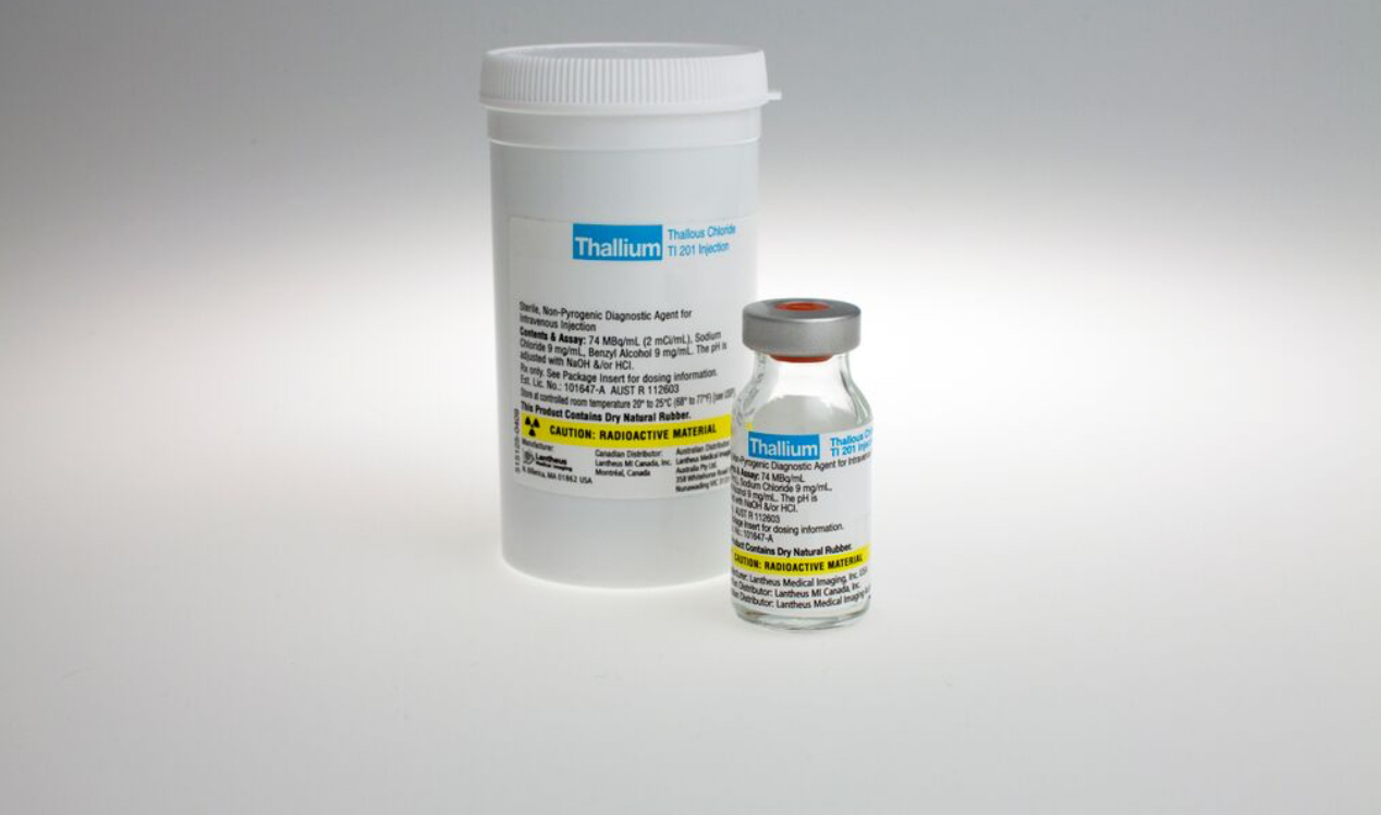 Radiofármacos y generadores de radionuclidos. TI201-Cloruro de talio. Radiofármaco de origen con pureza química igual o mayor al 90% y actividad específica de 37 megabecquereles (MBq). Frasco. TATC.