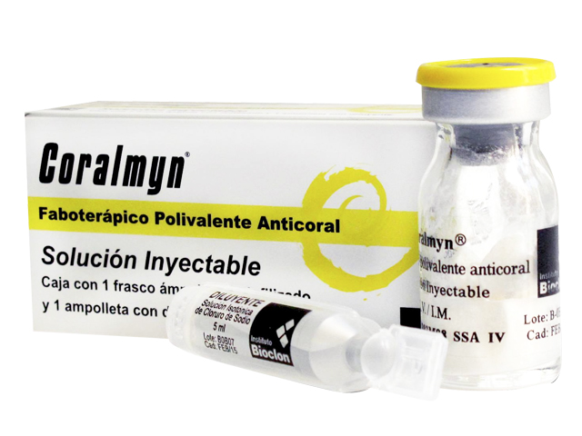 Faboterápico. Faboterápico Polivalente AnticOralillo Solución Inyectable Cada frasco ámpula con liofilizado contiene: Faboterápico Polivalente AnticOralillo modificado por digestión enzimática para neutralizar 450 DL50 (5 mg) de veneno de Micrurus sp. Envase con un frasco ámpula con liofilizado y ampolleta con diluyente de 5 ml