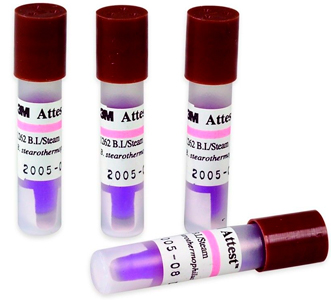 Sustancias Biológicas Control biológico de esterilización. Suspensión de Bacillus stearothermophilus en medio de cultivo con indicador para controlar la esterilización del material los microorganismos mueren a 121 °C. Caja con un frasco ámpula. RTC.