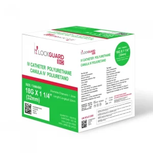 Catéter periférico de seguridad para la infusión de soluciones intravenosas de poliuretano o fluoretileno-propileno radiopaco con o sin aletas para fijación. La aguja contiene un dispositivo de seguridad que la inactiva cuando se retira del catéter y tapón protector. Estéril y desechable. Calibre: 16 G Longitud: 28-34 mm Pieza.