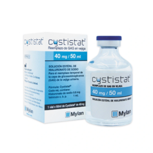 Hialuronato de sodio. Solución que se utiliza para reponertemporalmente la capa deteriorada de Glicosaminoglicano (GAG) del epitelio de la vejiga. Solución estéril y libre de pirógenos. Frasco ámpula con 40mg/50 ml de solución de hialuronato de sodio. Cada ml contiene: Hialuronato de sodio 0.8 mg