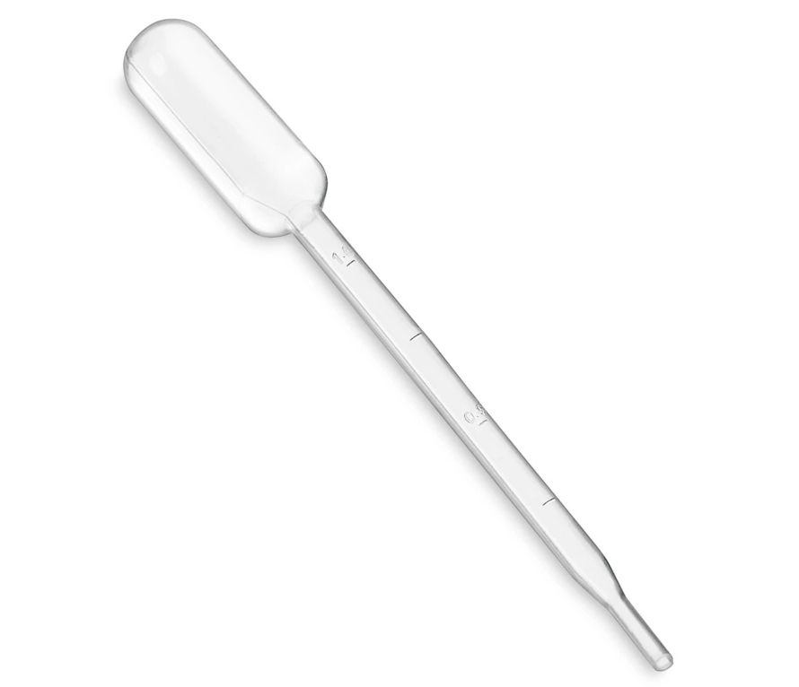 Pipetas. Desechable de poliestireno de 5 ml. graduada 1/10 estéril con envoltura individual. Caja con 200 piezas.