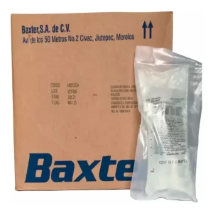 Solución para Diálisis Peritoneal con sistema de doble bolsa. Solución para Diálisis Peritoneal al 1.5% Cada 100 ml contienen: Glucosa monohidratada: 1.5 g Cloruro de sodio 567 mg Cloruro de calcio dihidratado 25.7 mg Cloruro de magnesio Hexahidratado 15.2 mg Lactato de sodio 392 mg Agua Inyectable c.b.p. 100 ml pH 5.0-5.6 Miliequivalentes por litro: Sodio 132 Calcio 3.5 Magnesio 1.5 Cloruro 102 Lactato 35 Miliosmoles aproximados por litro 347 Envase con bolsa de 2000 ml y con sistema integrado de tubería en "Y" y en el otro extremo bolsa de drenaje con conector tipo luer lock y tapón con antiséptico.