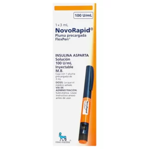 INSULINA ASPÁRTICA Y/O ASPARTA. SOLUCIÓN INYECTABLE Cada ml contiene: Insulina aspártica y/o asparta (origen ADN recombinante) 100 UI. Pluma precargada con 3 mL.
