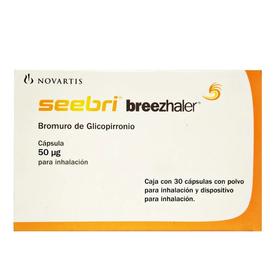 Bromuro de glicopirronio. Cápsula con polvo para inhalación. Cada cápsula contiene: Bromuro de glicopirronio equivalente a 50 µg de glicopirronio. Envase con 30 cápsulas y dispositivo para inhalación.