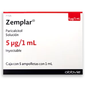 PARICALCITOL. SOLUCION INYECTABLE. Cada ampolleta o frasco ámpula contiene: Paricalcitol 5µg. Envase con 5 ampolletas o frascos ámpulas con 1mL.
